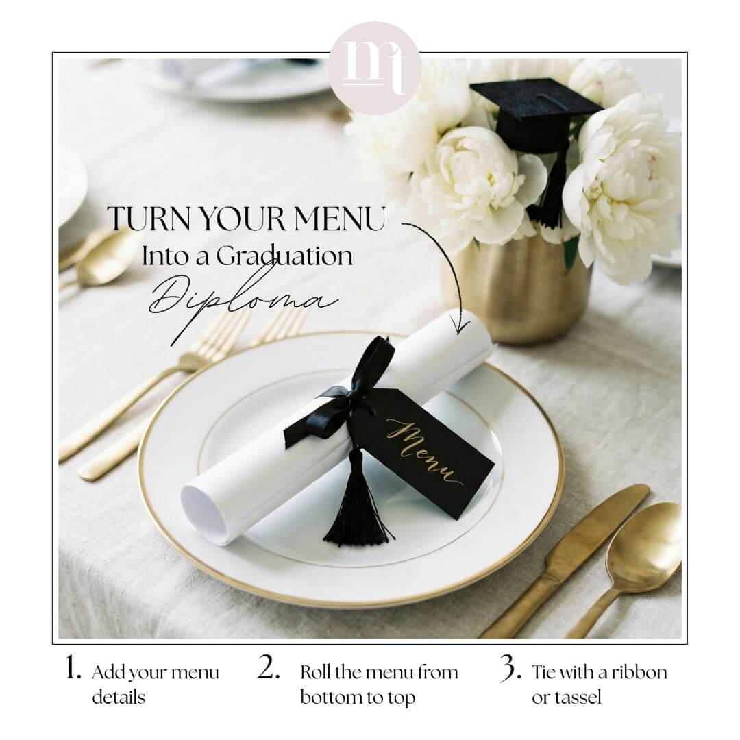 Elegant Gold Bow & Tassel Graduation Party Menu - Image 2