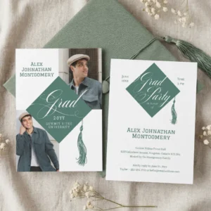 Elegant Script Grad Cap Tassel Graduation Photo Invitation