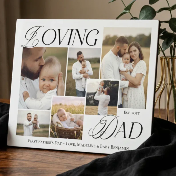 First Fathers Day Loving Dad Elegant Photo Collage Plaque