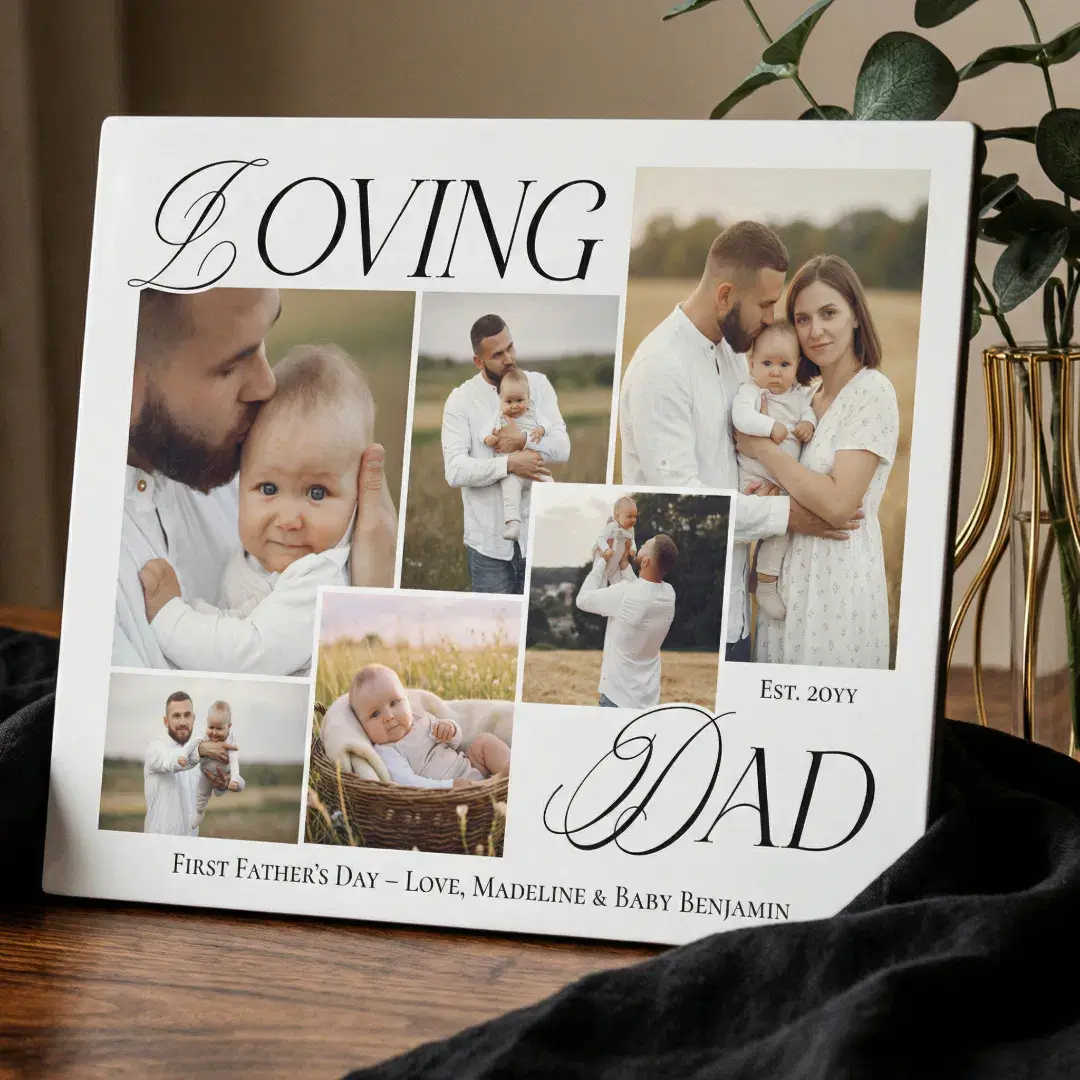 First Fathers Day Loving Dad Elegant Photo Collage Plaque