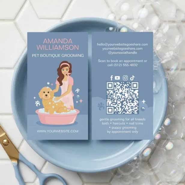 Fun Pampered Pet Dog Groomer Professional Stylist Business Card