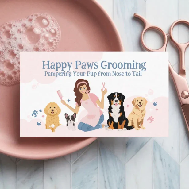 Fun Pampered Pet Dog Groomer Professional Stylist Business Card