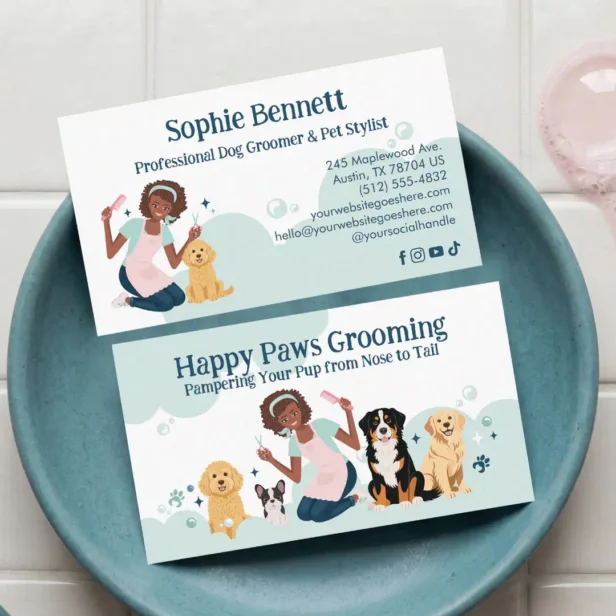Fun Pampered Pet Dog Groomer Professional Stylist Business Card