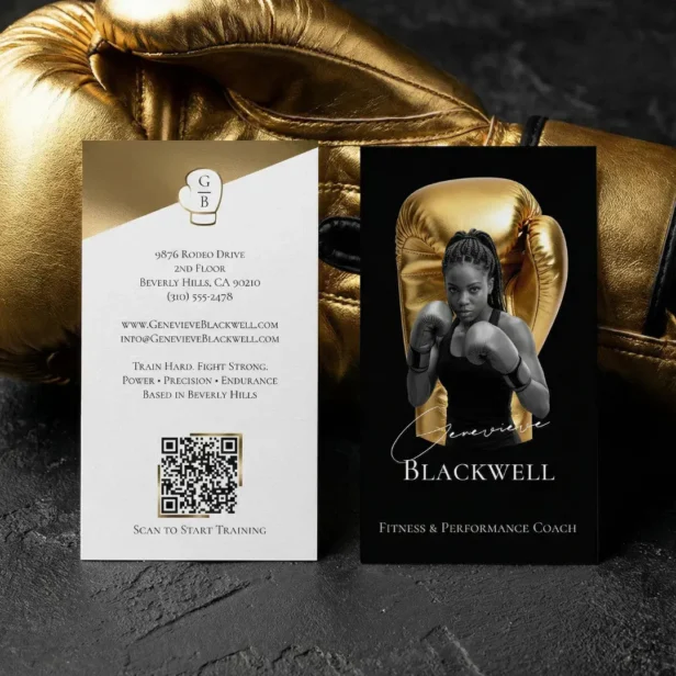 Luxury Black Gold Personal Trainer Boxing Photo Business Card