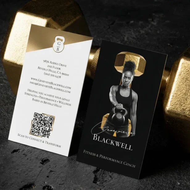 Luxury Black Gold Personal Trainer Fitness Photo Business Card
