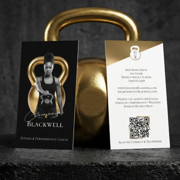 Luxury Black Gold Personal Trainer Fitness Photo Business Card