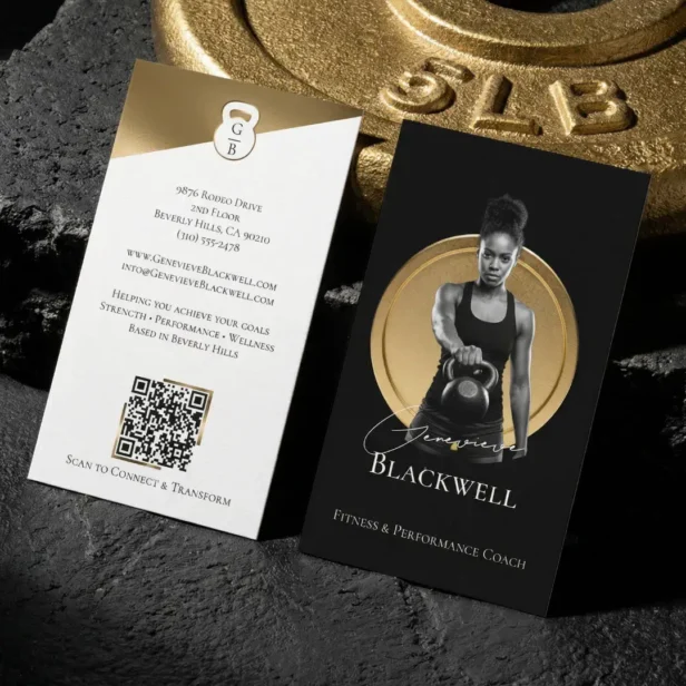 Luxury Black Gold Personal Trainer Fitness Photo Business Card