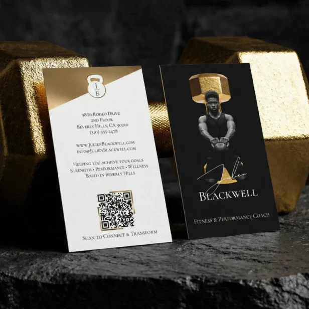 Luxury Black Gold Personal Trainer Fitness Photo Business Card
