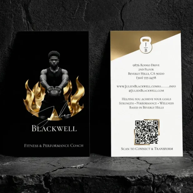 Luxury Black Gold Personal Trainer Fitness Photo Business Card