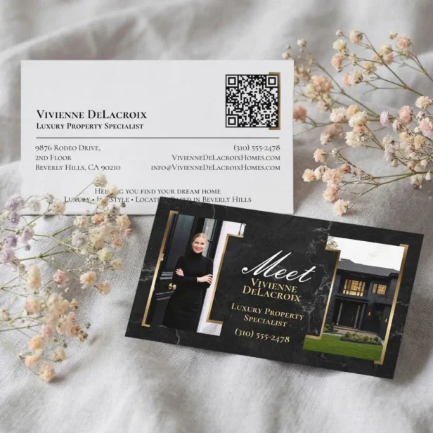 Luxury Black Professional Real Estate Agent Photo Business Card
