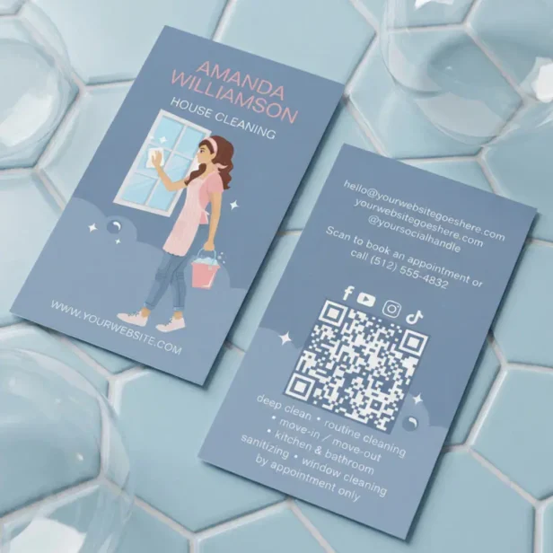 Luxury Elegant Maid House Cleaning Photo QR Code Business Card