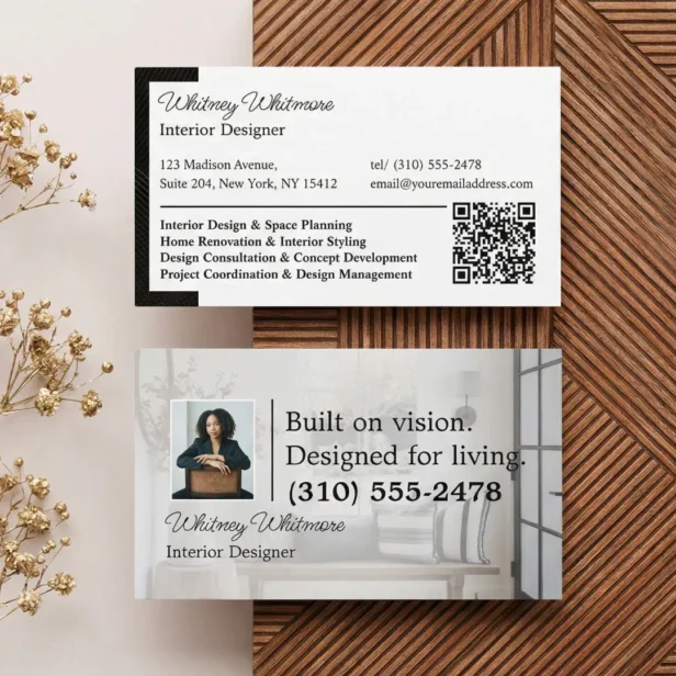 Luxury Home Interior Design Stylist Photo Qr Code Business Card
