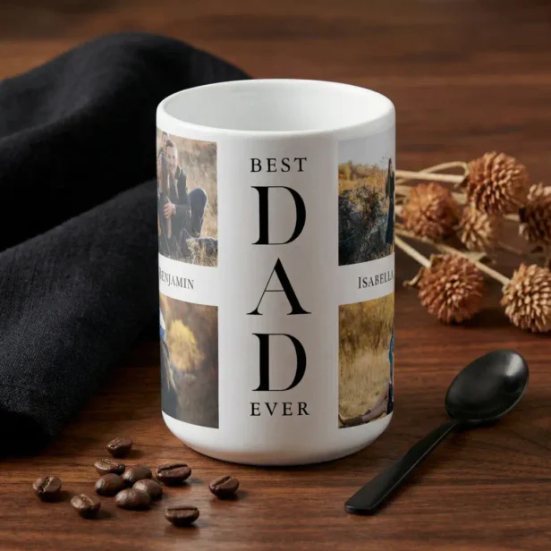 Modern Best Dad Ever Personalized Photo Collage Coffee Mug