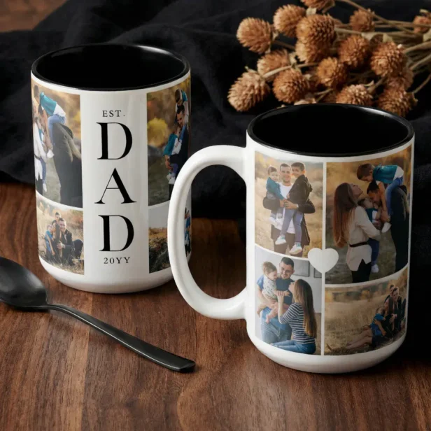 Modern Gift For Dad Custom Photo Collage Keepsake Two-Tone Coffee Mug