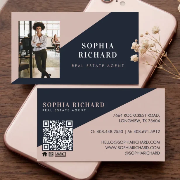Modern Minimal Real Estate Agent Photo QR Code Business Card