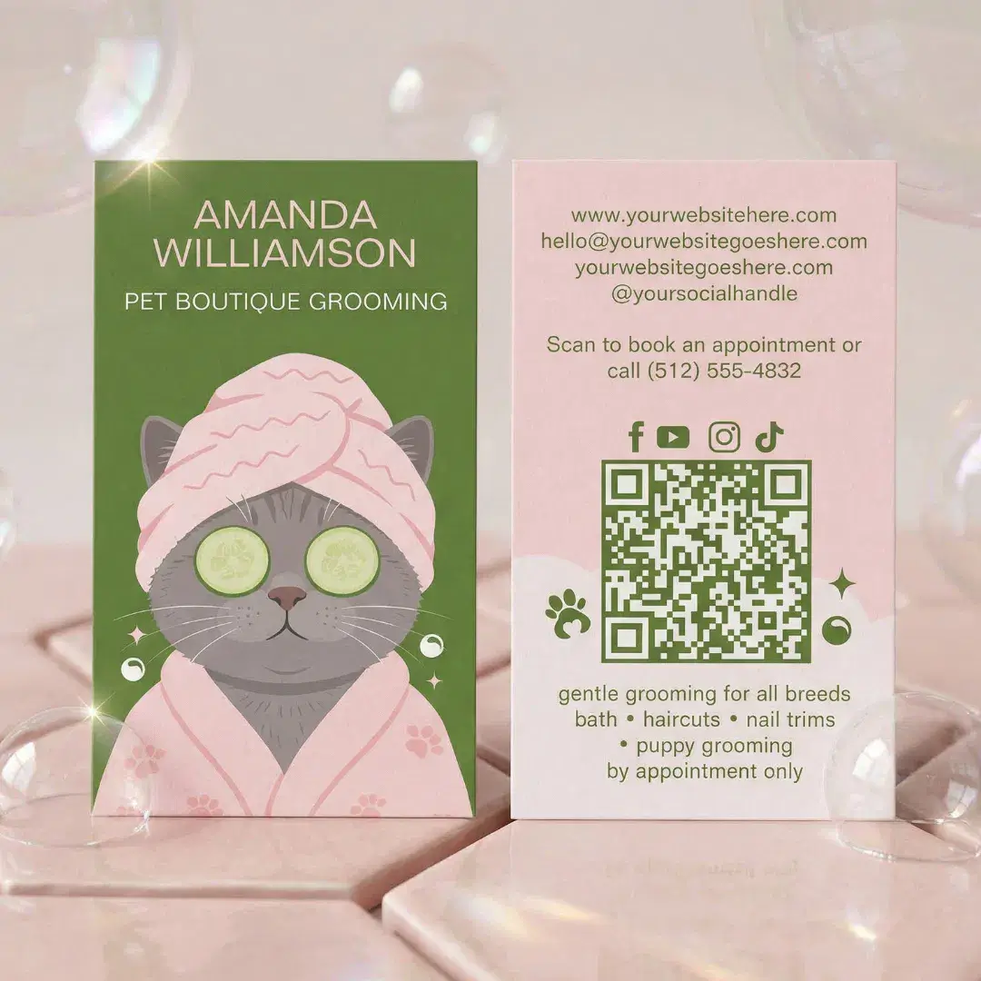 Pampered Pet Cat Spa Grooming Salon Professional Business Card