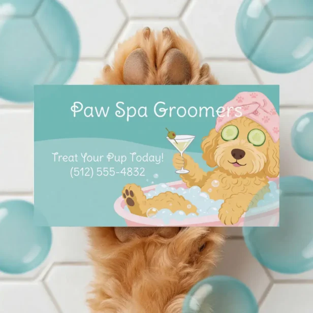 Pampered Pet Dog Spa Groomer Professional Stylist Teal Green Business Card