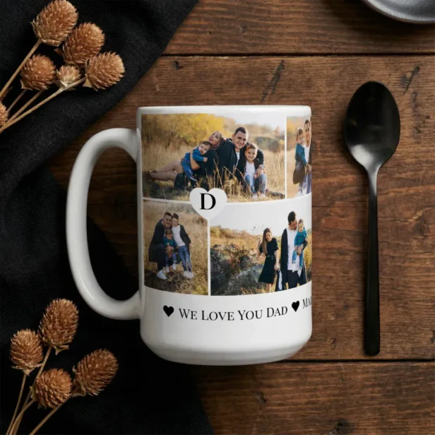 Personalized We Love You Dad Heart Photo Collage Coffee Mug