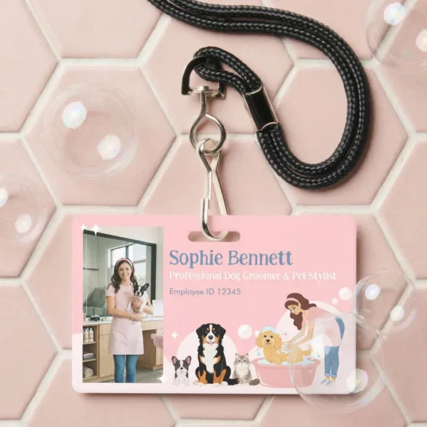 Pet Dog Grooming Salon Photo Staff Name ID Badge