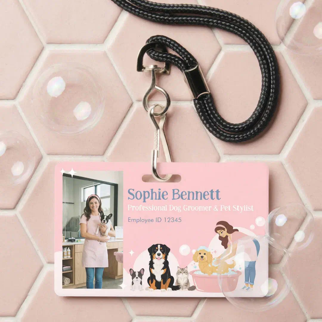 Pet Dog Grooming Salon Photo Staff Name ID Badge