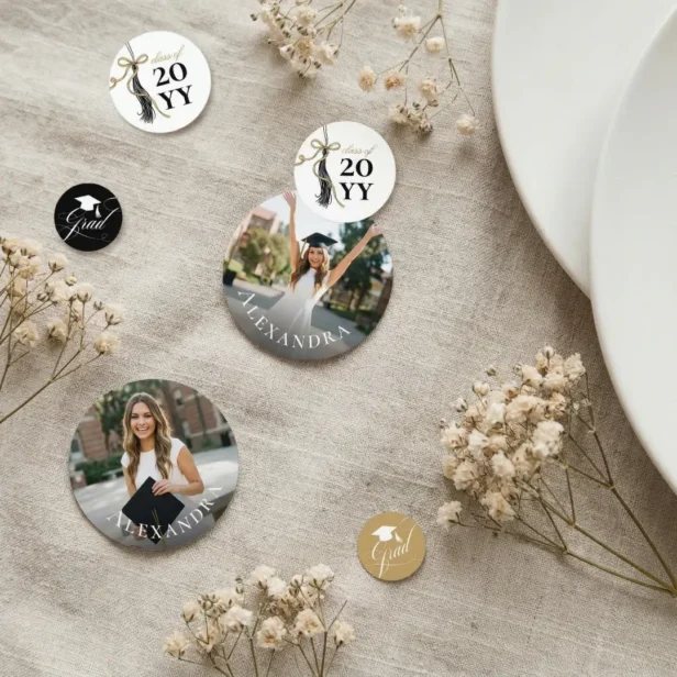 Tassel Gold Bow Graduation Party Custom Grad Photo Confetti