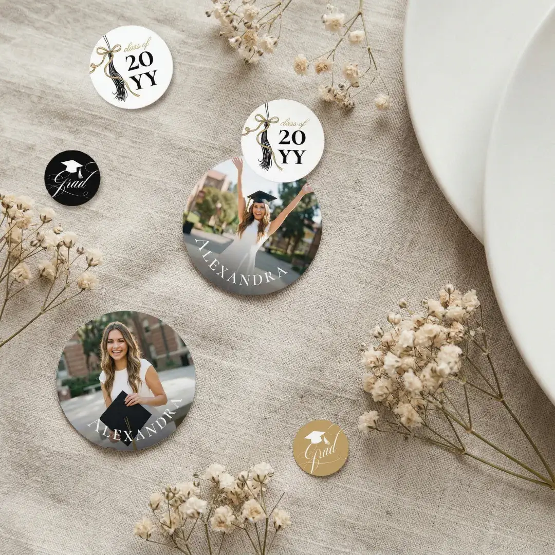 Tassel Gold Bow Graduation Party Custom Grad Photo Confetti