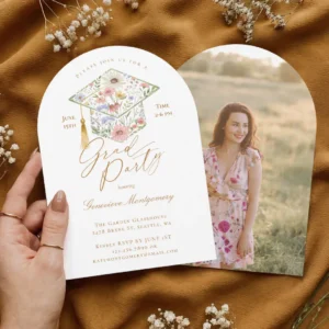 Wildflower Grad Cap Photo Graduation Garden Party Invitation