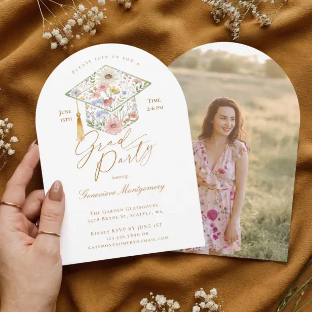 Wildflower Grad Cap Photo Graduation Garden Party Invitation