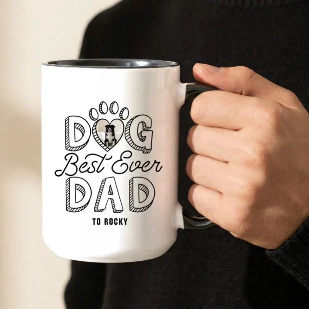 Best Dog Dad Ever Heart Paw Print Pet Photo Mug