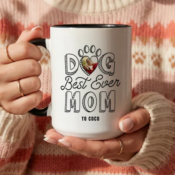 Best Dog Mom Ever Heart Paw Print Pet Photo Mug