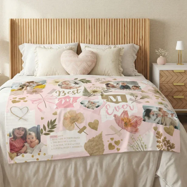Best Mom Ever Mother's Day Scrapbook Photo Collage Fleece Blanket