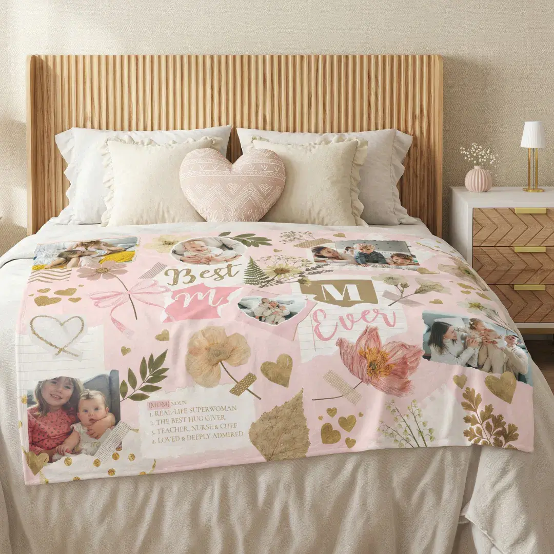 Best Mom Ever Mother's Day Scrapbook Photo Collage Fleece Blanket