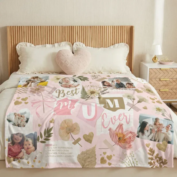 Best Mum Ever Mother's Day Scrapbook Photo Collage Fleece Blanket