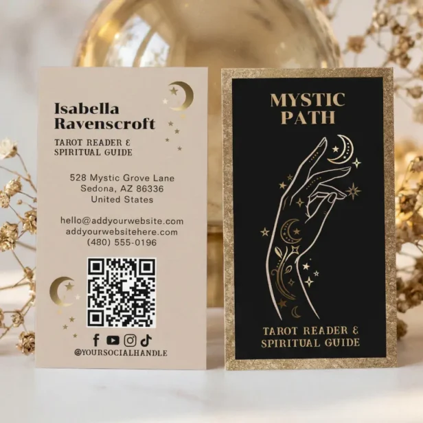 Celestial Hand Tarot Spiritual Guide Black Gold Business Card