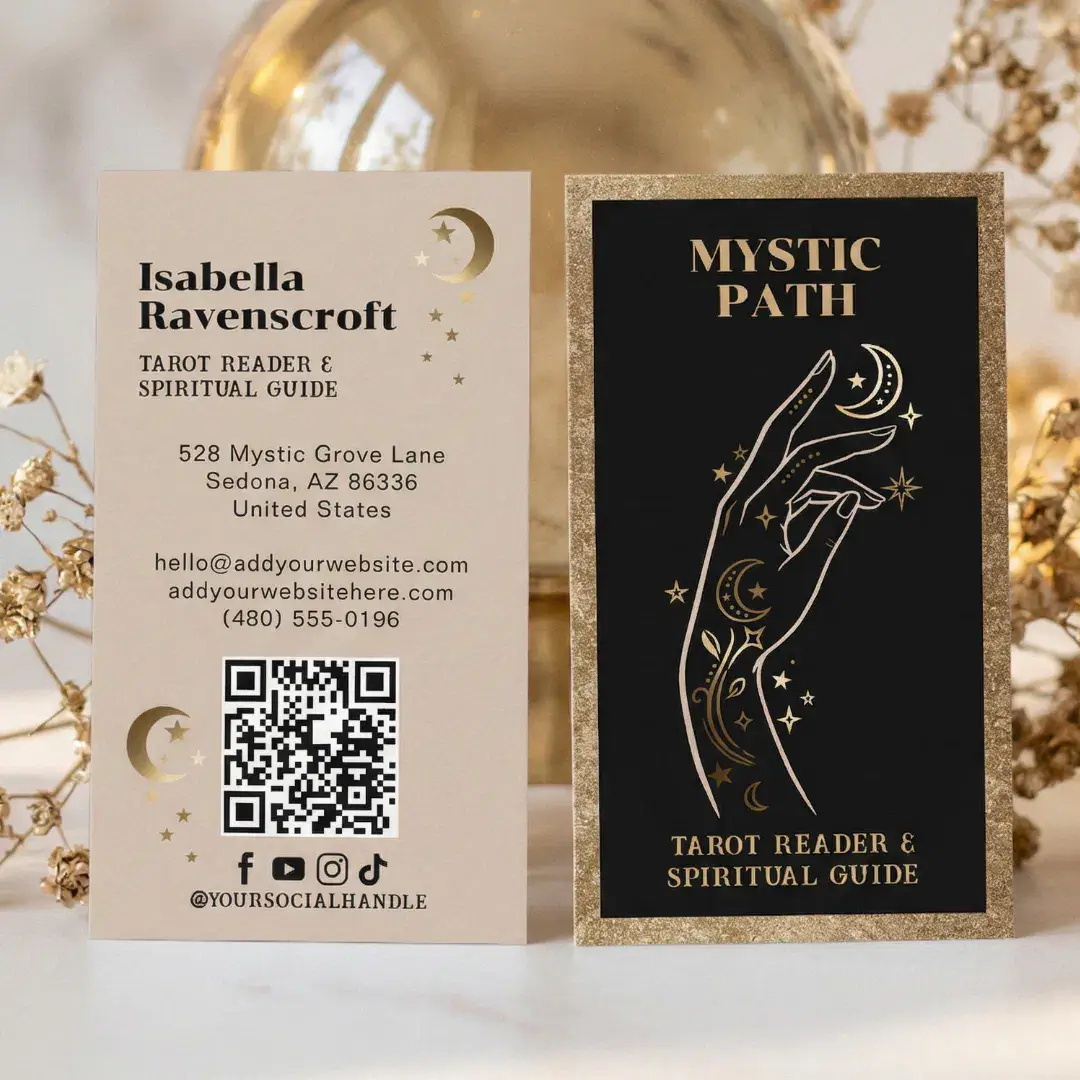 Celestial Hand Tarot Spiritual Guide Black Gold Business Card