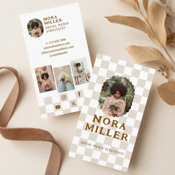 Checkered Instagram Social Media Influencer Photo Business Card