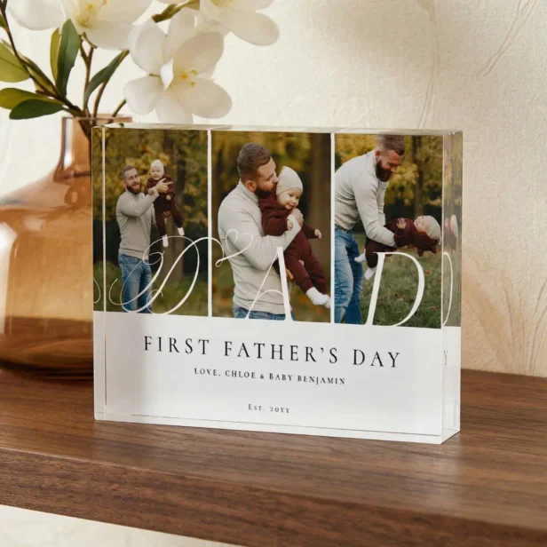 Dad Photo Collage First Father's Day Keepsake Gift Photo Block
