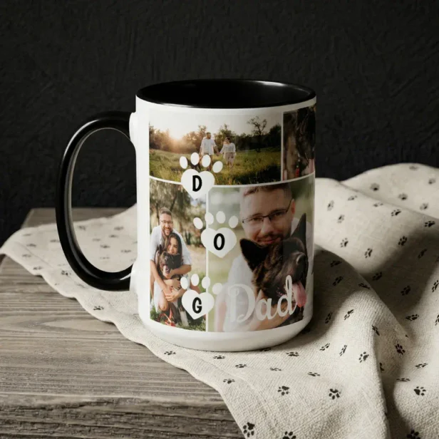 Dog Dad Modern Minimal Pet Photo Collage Paw Print Mug