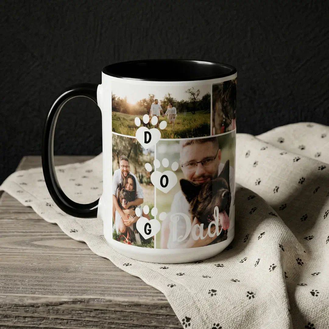 Dog Dad Modern Minimal Pet Photo Collage Paw Print Mug