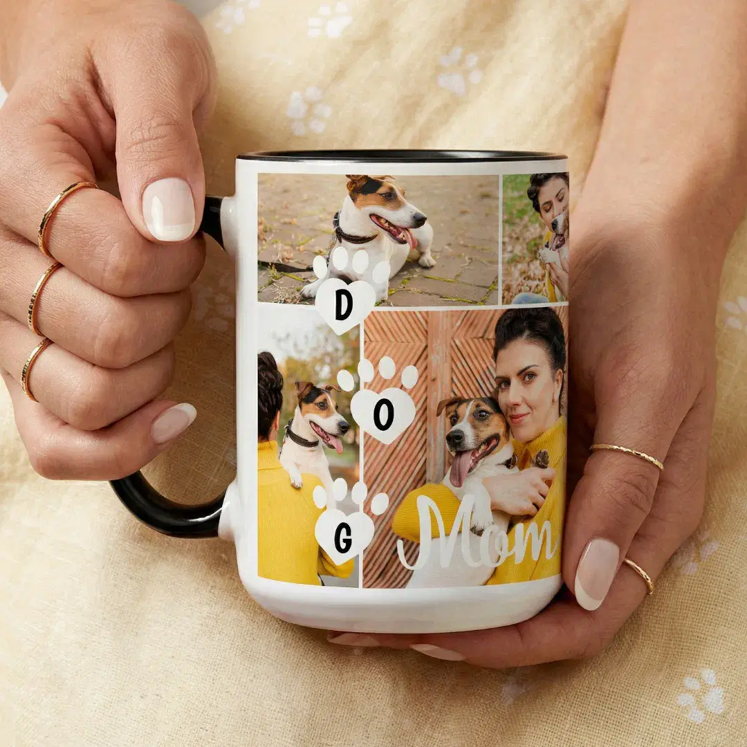 Dog Mom Modern Minimal Pet Photo Collage Paw Print Mug