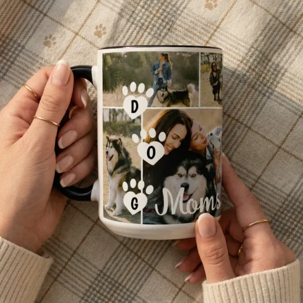 Dog Moms Modern Fun Pet Photo Collage Paw Print Mug