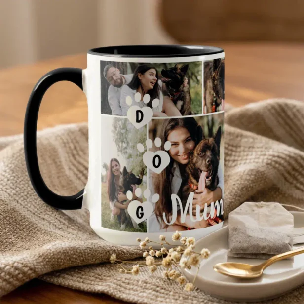 Dog Mum Modern Minimal Pet Photo Collage Paw Print Mug