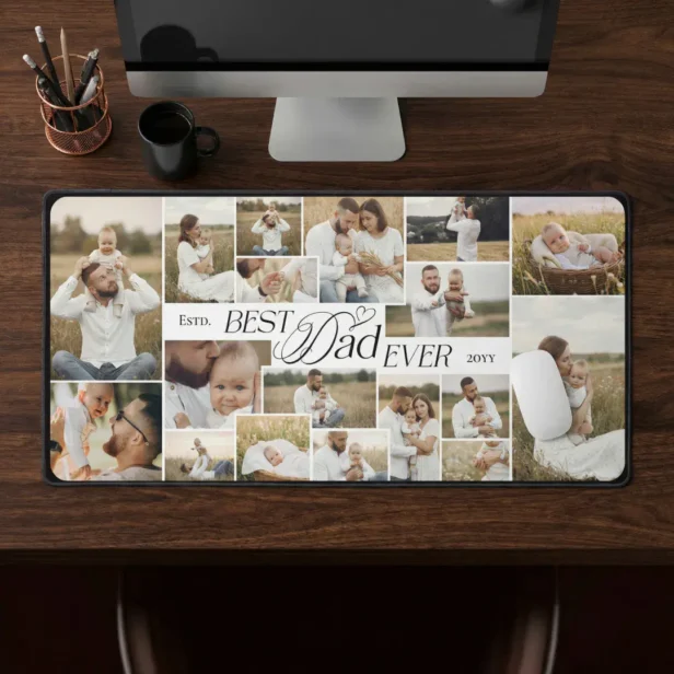 Elegant Fathers Day Best Dad Ever Photo Collage Desk Mat