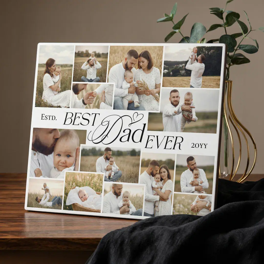 Elegant Fathers Day Best Dad Ever Photo Collage Plaque
