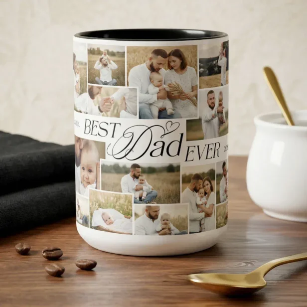 Elegant Fathers Day Best Dad Ever Photo Collage Two-Tone Coffee Mug
