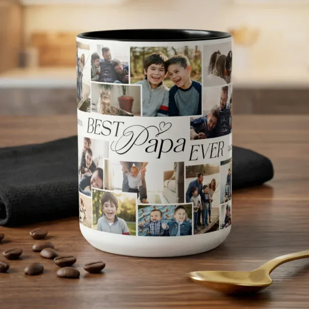 Elegant Fathers Day Best Papa Ever Photo Collage Two-Tone Coffee Mug