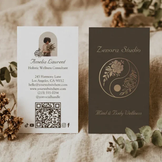 Elegant Holistic Yin Yang Spiritual Wellness Photo Business Card