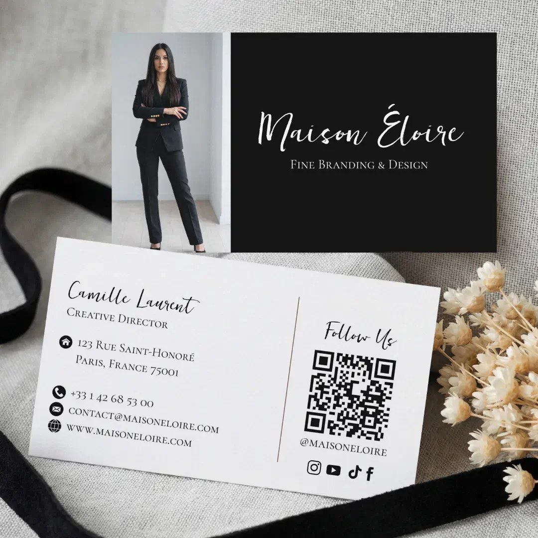 Elegant Luxury Black Modern Professional Photo Qr Business Card