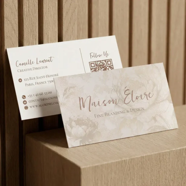 Elegant Luxury Modern Professional Floral QR Code Business Card