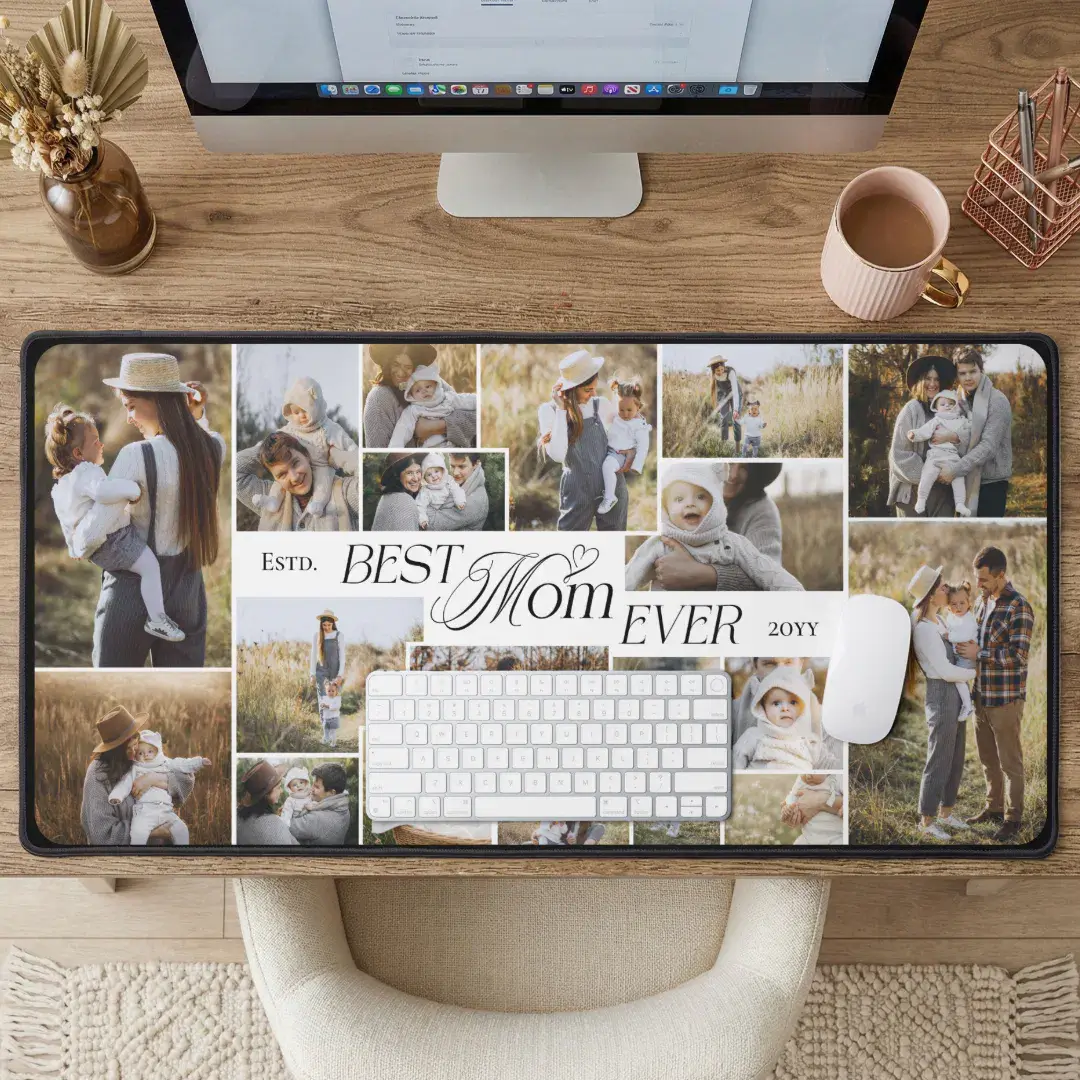 Elegant Mothers Day Best Mom Ever Photo Collage Desk Mat